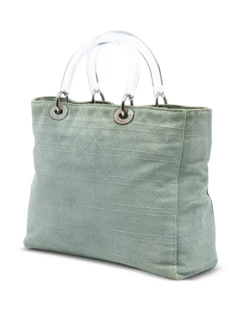 Christian Dior Pre-Owned 1999 Large Denim Cannage Acrylic Handles Lady Dior satchel Blue JV0Y6SK02O5UVJC9