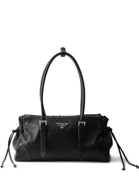 Prada Bonnie medium antiqued leather tote bag Black 1BG628VOOO2HF2