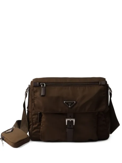Prada buckle zipper pockets cross body bag Brown 1BD994VB1MRV44