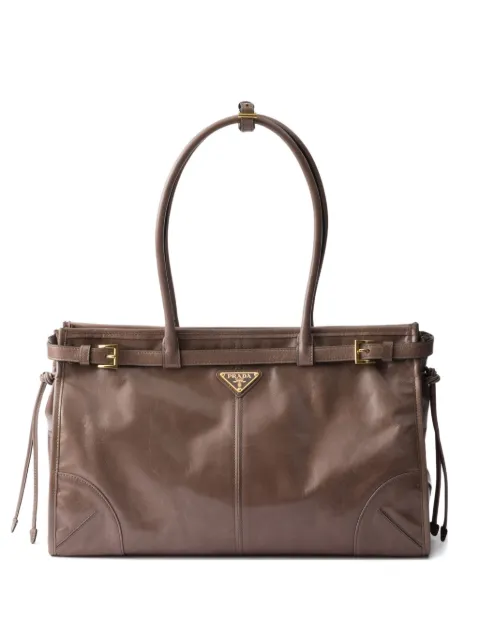 Prada large Bonnie leather tote bag Brown 1BA433VMOO2CYR