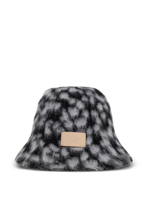 FENDI leopard-print logo-patch bucket hat Grey FXQ128AWEI