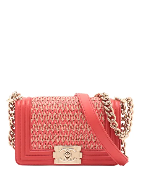 CHANEL Pre-Owned 2014-2015 Small Straw and Lambskin Boy Flap shoulder bag Red UN5IH4LC2KKCOUYO