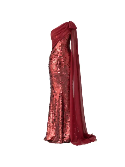 Gemy Maalouf sequinned cape-sleeve maxi dress Red EDFW262104LD