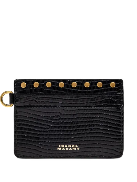 ISABEL MARANT Oskan embossed calfskin leather card holder Black MP0059FAD1C26M