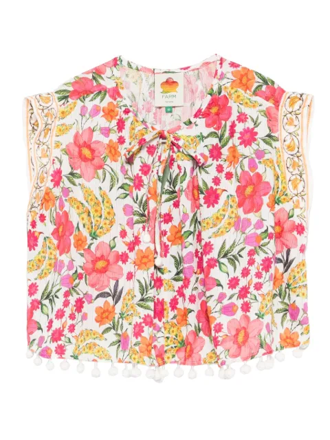 FARM Rio floral pom-pom top White 34479626012