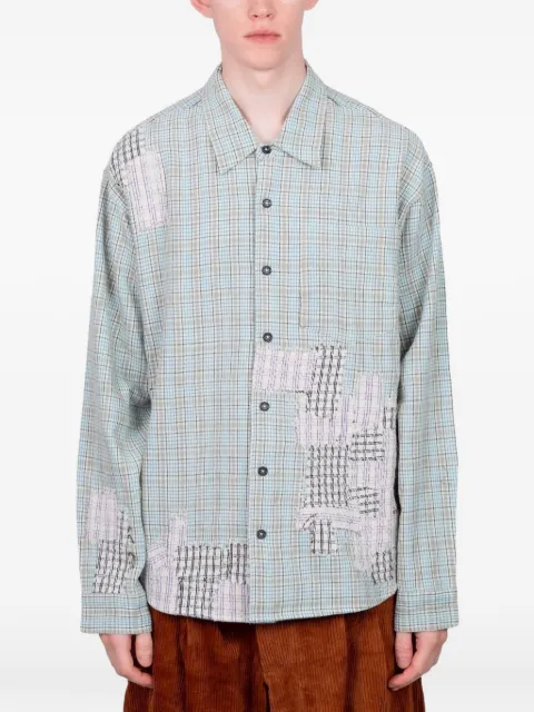 STORY mfg. patchwork plaid shirt Blue SAW25SHPLSCOLSCP