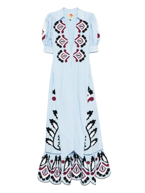 FARM Rio embroidered puff-sleeve maxi dress Blue 344655
