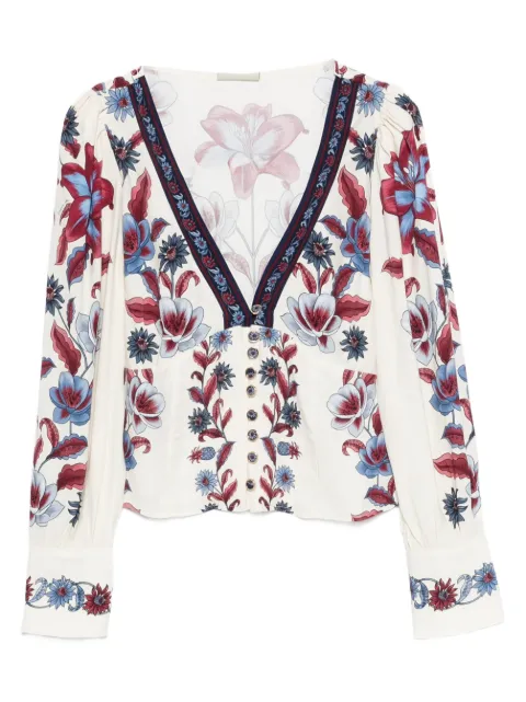 FARM Rio floral-print V-neck blouse White 350083