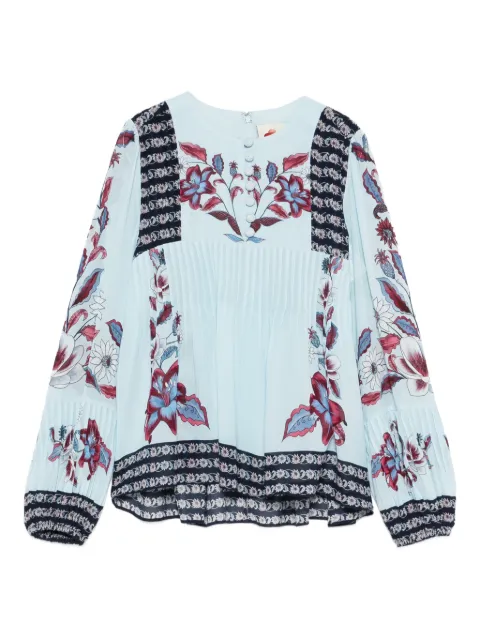 FARM Rio Marcelle floral-print pleated blouse Blue 344584