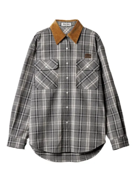 Miu Miu corduroy-collar flannel shirt Grey MK2010SOOO1807
