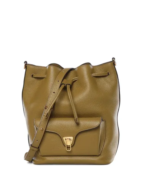Coccinelle Beat Generation drawstring pocket leather bucket bag Green E1TFK230201