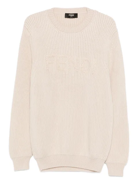FENDI logo-embroidered sweater Neutrals FZX091AW0C