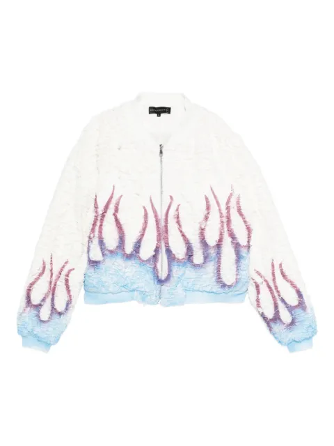 Who Decides War flame-design bomber jacket White HUSKFLAMEBOMBER