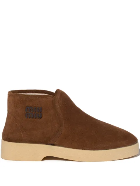 Miu Miu logo-lettering suede boots Brown 5T558EFD020054
