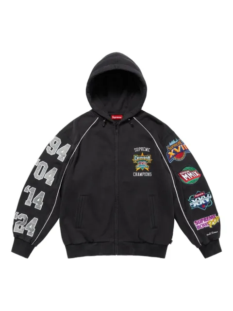 Supreme Playoffs multiple-appliqués zip-up hoodie Black SU26590