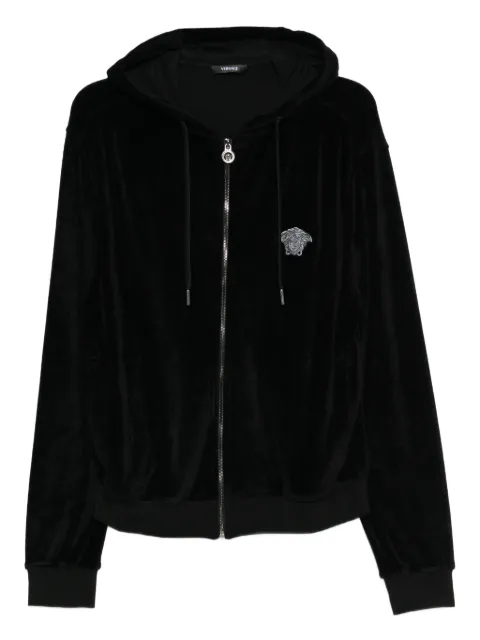 Versace embroidered chenille zip-up hoodie Black 10228321A16457