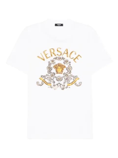 Versace embroidered cotton-jersey slim T-shirt White 10139441A16715