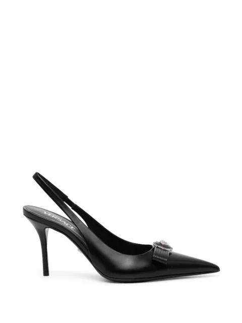 Versace Gianni ribbon leather slingbacks 85 mm Black 1013717DVT2P