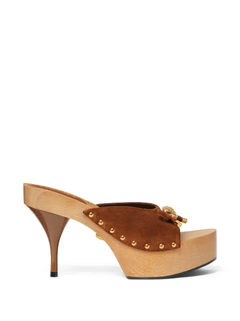 Versace Opera Bow suede clog sandals Brown 10223141A09892