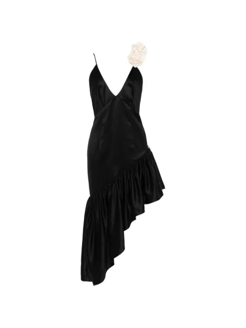 SANDRO flower detail asymmetrical ruffled dress Black SFPRO04876