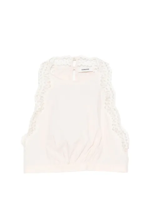 SANDRO cotton crop top with lace trim Pink SFPTO00916