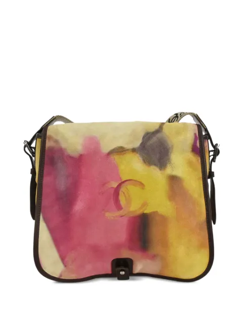 CHANEL Pre-Owned 2014-2015 logo-paint flap shoulder bag Yellow 125710