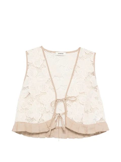 SANDRO floral lace tie top Neutrals SFPTO00906