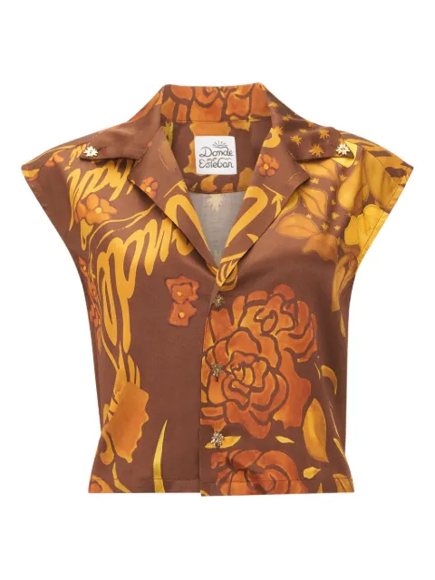 Donde Esteban Veranera floral buttoned top Brown D5SHIR212