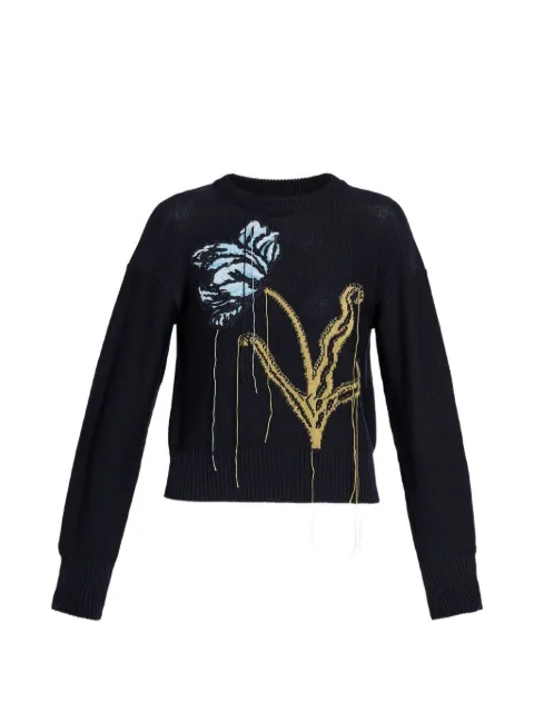 ERDEM floral-motif crew-neck sweater Blue PS26KT3630174001