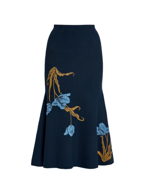 ERDEM floral-jacquard knitted midi skirt Blue PS26KS830054001