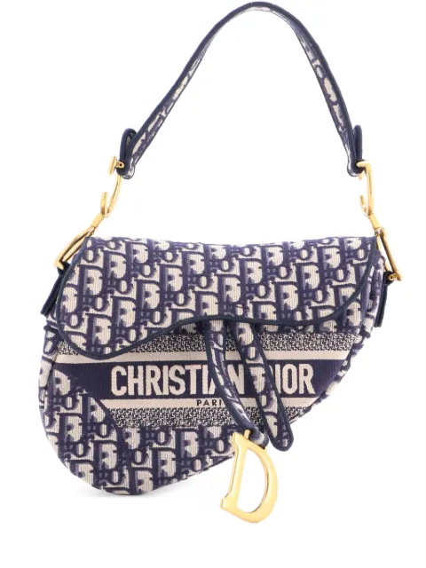 Christian Dior Pre-Owned Saddle Handbag Logo Embroidered Oblique Canvas Medium shoulder bag Blue 90VTRZ8JBMXZ1OU7
