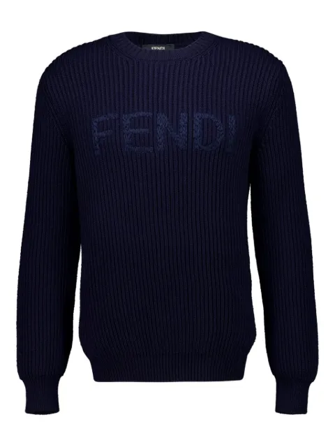 FENDI embroidered-logo long-sleeved sweater Blue FZX091AW0C