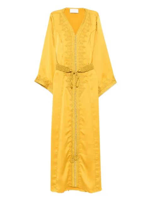 Reem Al Dhaheri embroidered V-neck midi kaftan Yellow SS202511