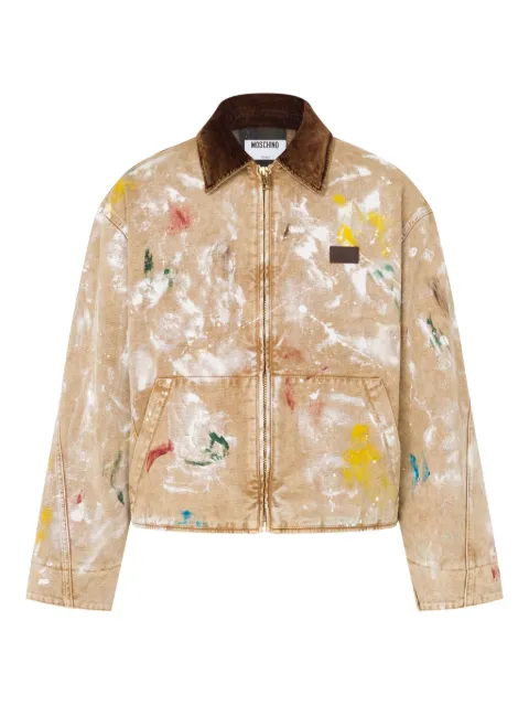 Moschino corduroy-collar paint-splatter jacket Neutrals A06100240