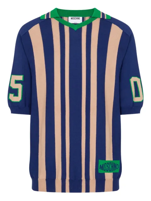 Moschino striped V-neck T-shirt Blue A09330206