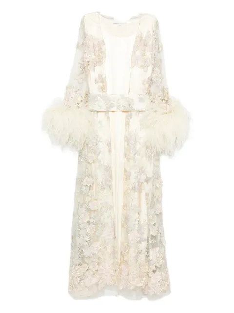 Reem Al Dhaheri floral-lace kaftan set Neutrals SS202506