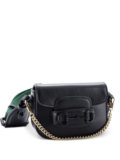 Gucci Pre-Owned Horsebit 1955 Flap Wallet with Strap Leather crossbody bag Black G8Y87O3BE5XNMMKL