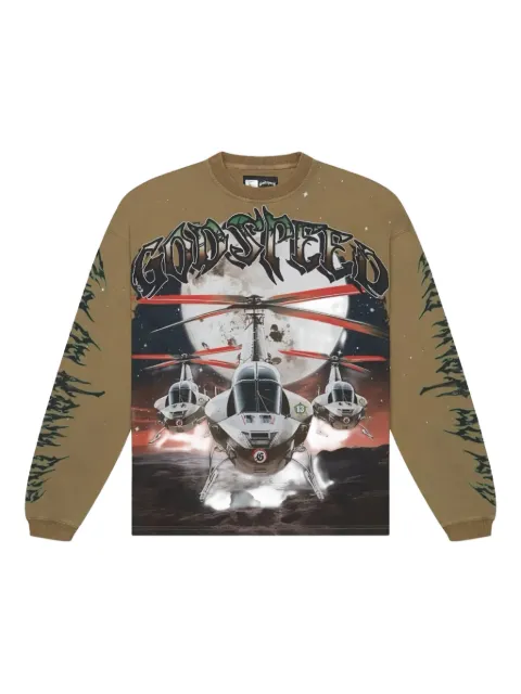 GODSPEED Air Strike graphic long-sleeve sweatshirt Green GSAIRSTRKTHRMOLV