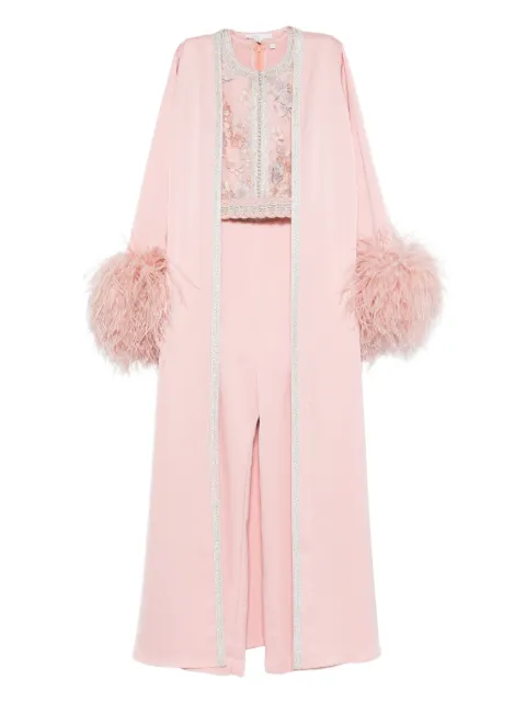 Reem Al Dhaheri embroidered feathered jumpsuit Pink SS202508