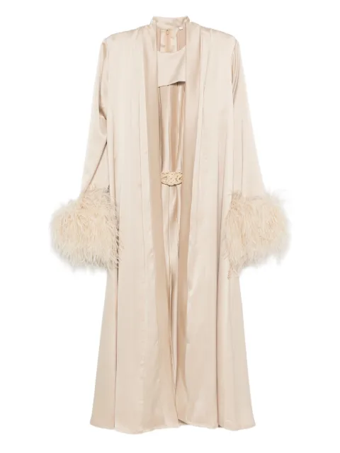 Reem Al Dhaheri pleated dress and feather coat set Neutrals SS202504