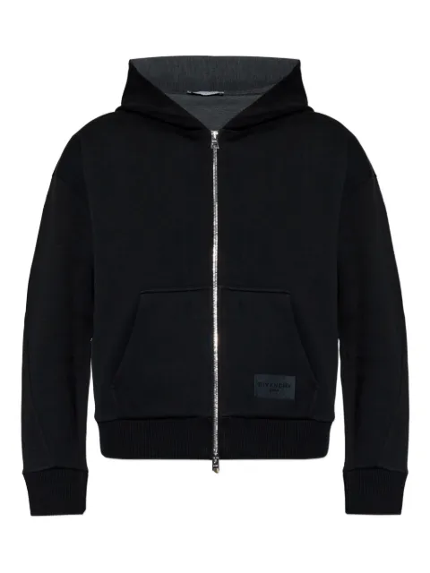 Givenchy zip-up logo-patch hoodie Black BMJ0P53YSY