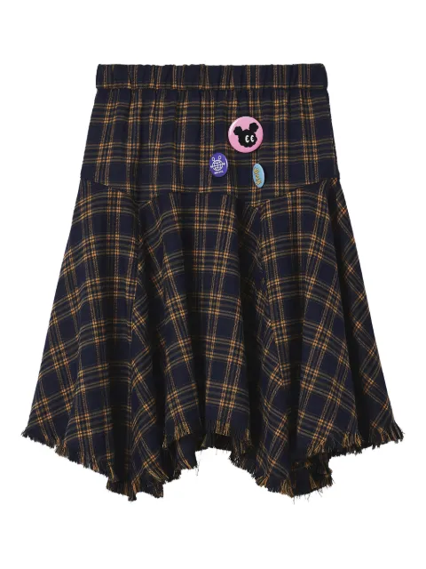 Mini Cream frayed plaid mini skirt Blue 5WM123A