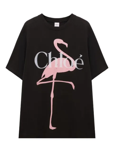 Chloé flamingo-print logo-print T-shirt Black CH26SJH20807
