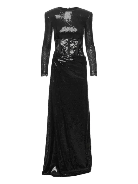 NISSA lace-insert sequin maxi dress Black RS16074