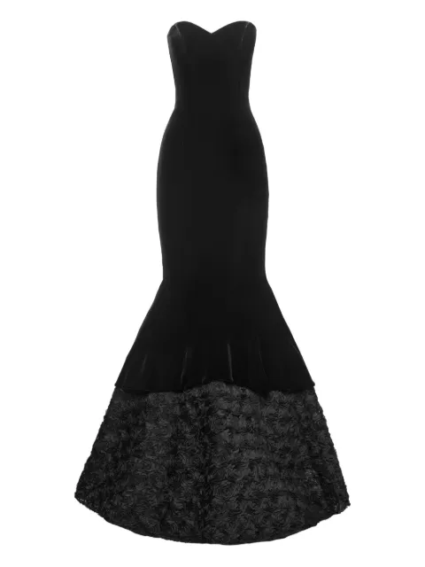 NISSA petal-layered velvet maxi dress Black RS16171