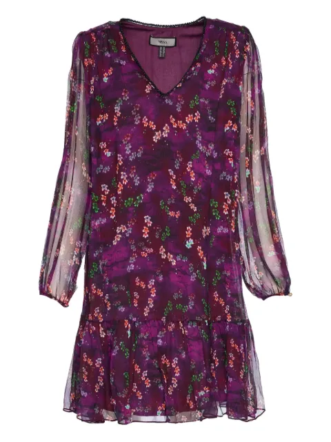 NISSA ruffle floral silk mini dress Purple RC16405