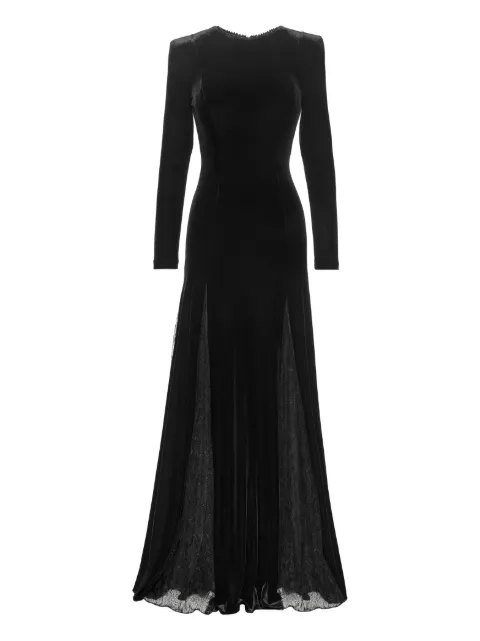 NISSA lace-insert velvet maxi dress Black RS16194