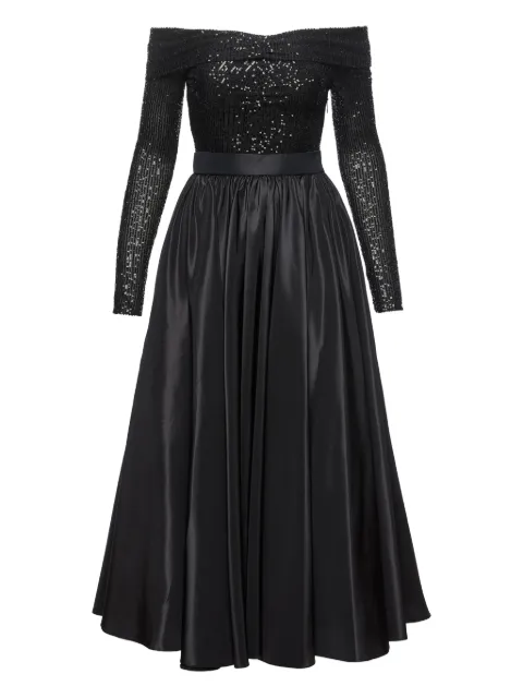 NISSA sequin-panel taffeta midi dress Black RS16088