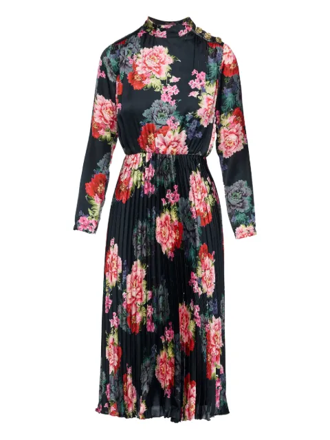 NISSA pleated printed midi dress Black RZ16151