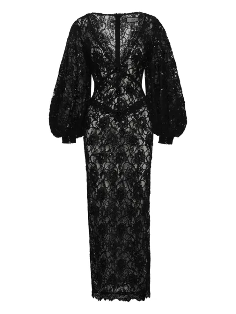 NISSA sequin lace midi dress Black RRS16075